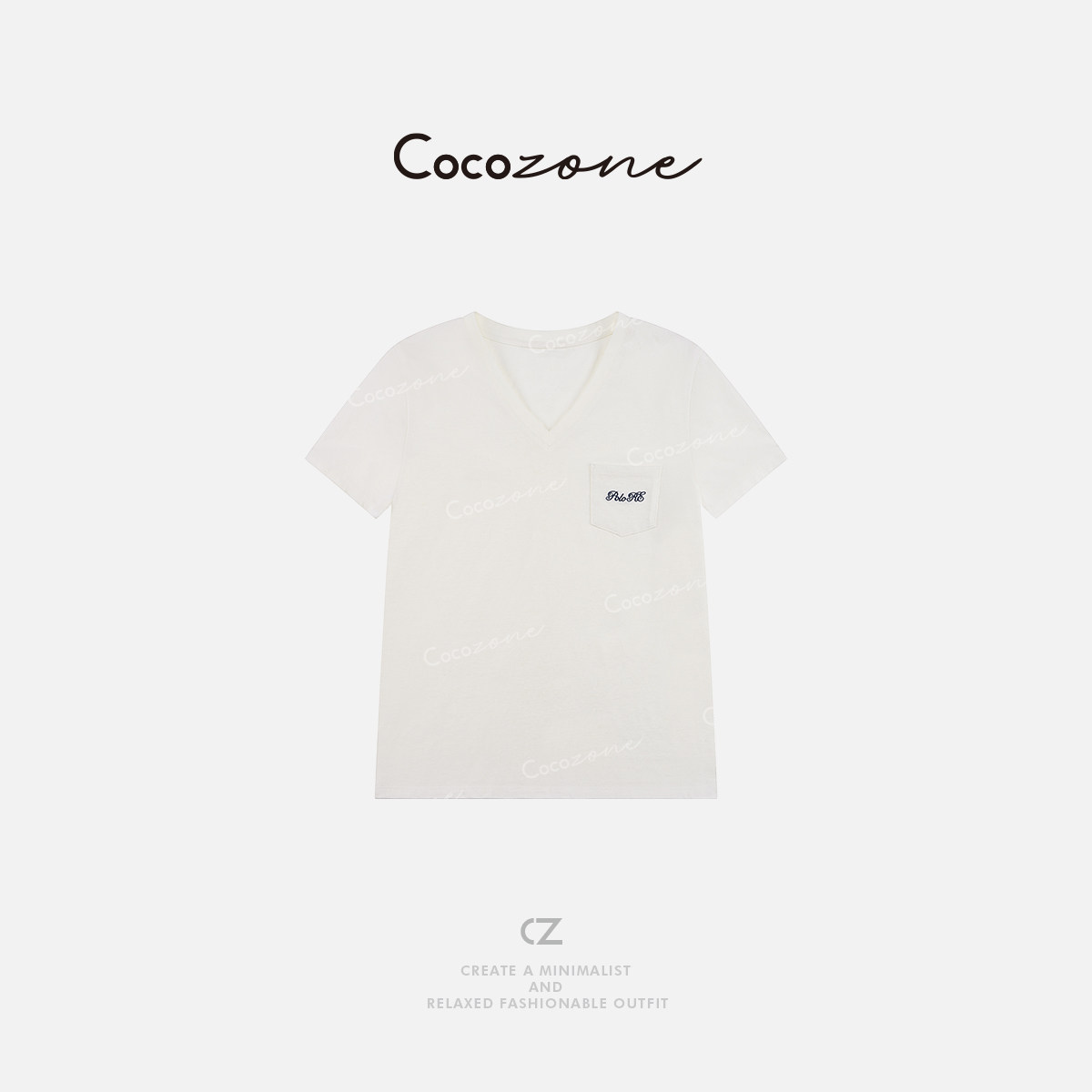 COCO ZONE 刘一一【棉大麻混纺】V领口袋字母短袖T恤CD2A0751