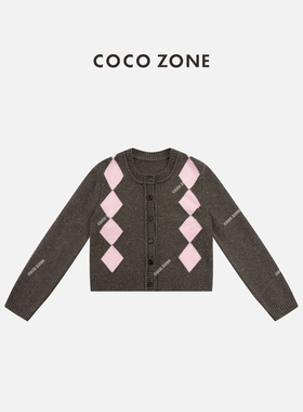COCO ZONE  刘11 复古小众菱格针织衫设计感圆领上衣CC2D2360