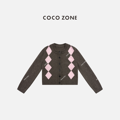 COCO ZONE  刘11 复古小众菱格针织衫设计感圆领上衣CC2D2360