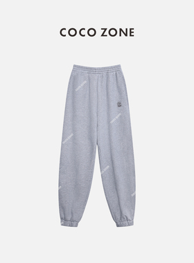 COCO ZONE 刘11束口卫裤松紧腰灰色长裤百搭休闲束脚裤24C10338