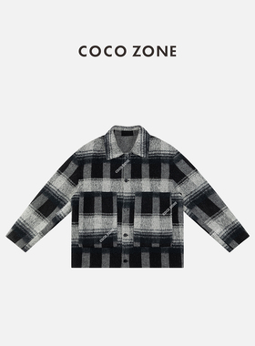 COCO ZONE 刘一一 设计感格纹翻领外套时尚通勤风上衣CC2C2334