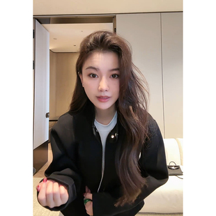 棉混纺立领按扣拉链时尚 刘11 气质短外套女24C10002 ZONE COCO