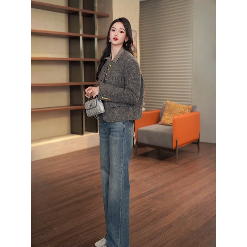 COCOZONE刘一一2025新款美式复古水洗牛仔裤时尚百搭显瘦直筒裤女