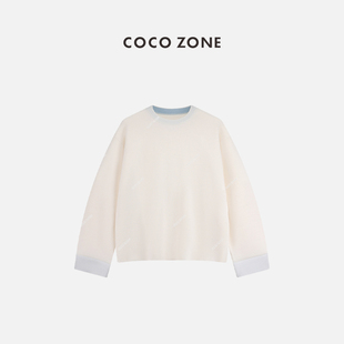 COCO ZONE 刘一一 春季设计感袖口撞色针织衫长袖毛衣 24C10354