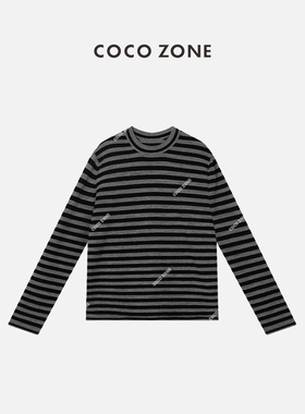 COCO ZONE 圆领条纹长袖T恤上衣宽松套头秋装打底衫 23C19480