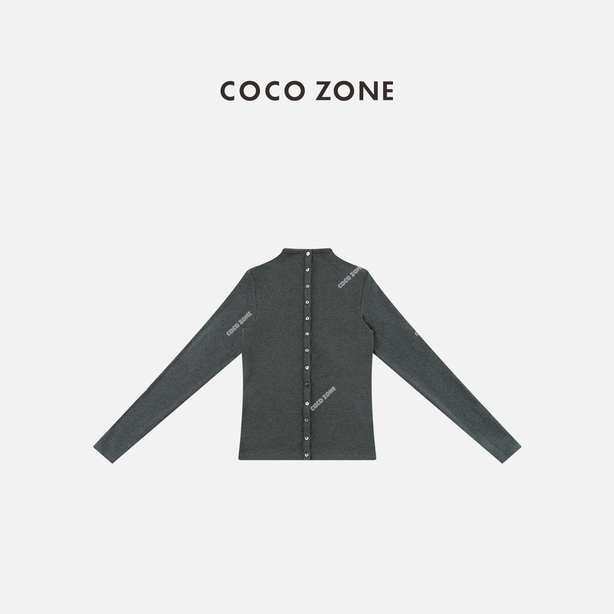 COCO ZONE 刘一一 春季底磨毛立领单排扣长袖开衫T恤CC1D2749