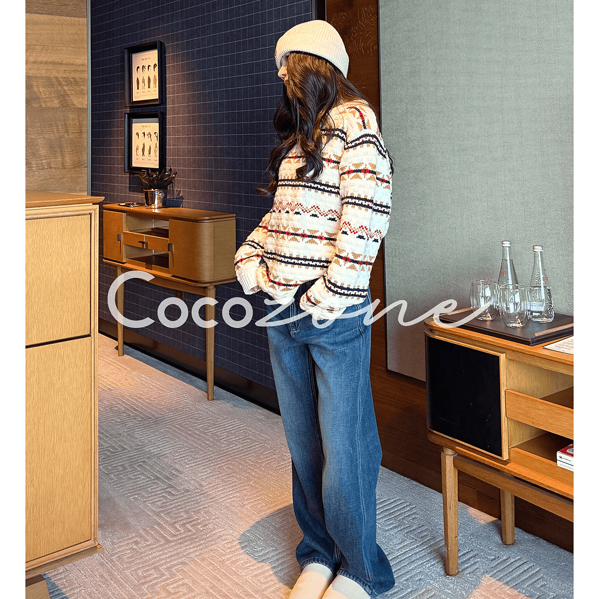 COCO ZONE 刘 一一 “鹅绒牛仔”夹层鹅绒舒适牛仔裤 CD2A3075