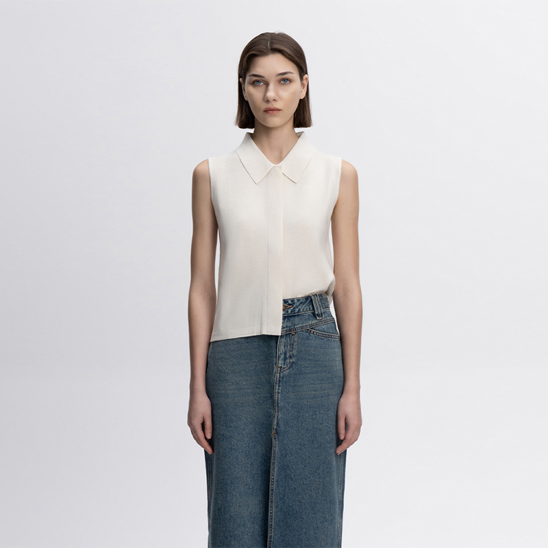 COCOZONE高级感纯色无袖气质衬衫