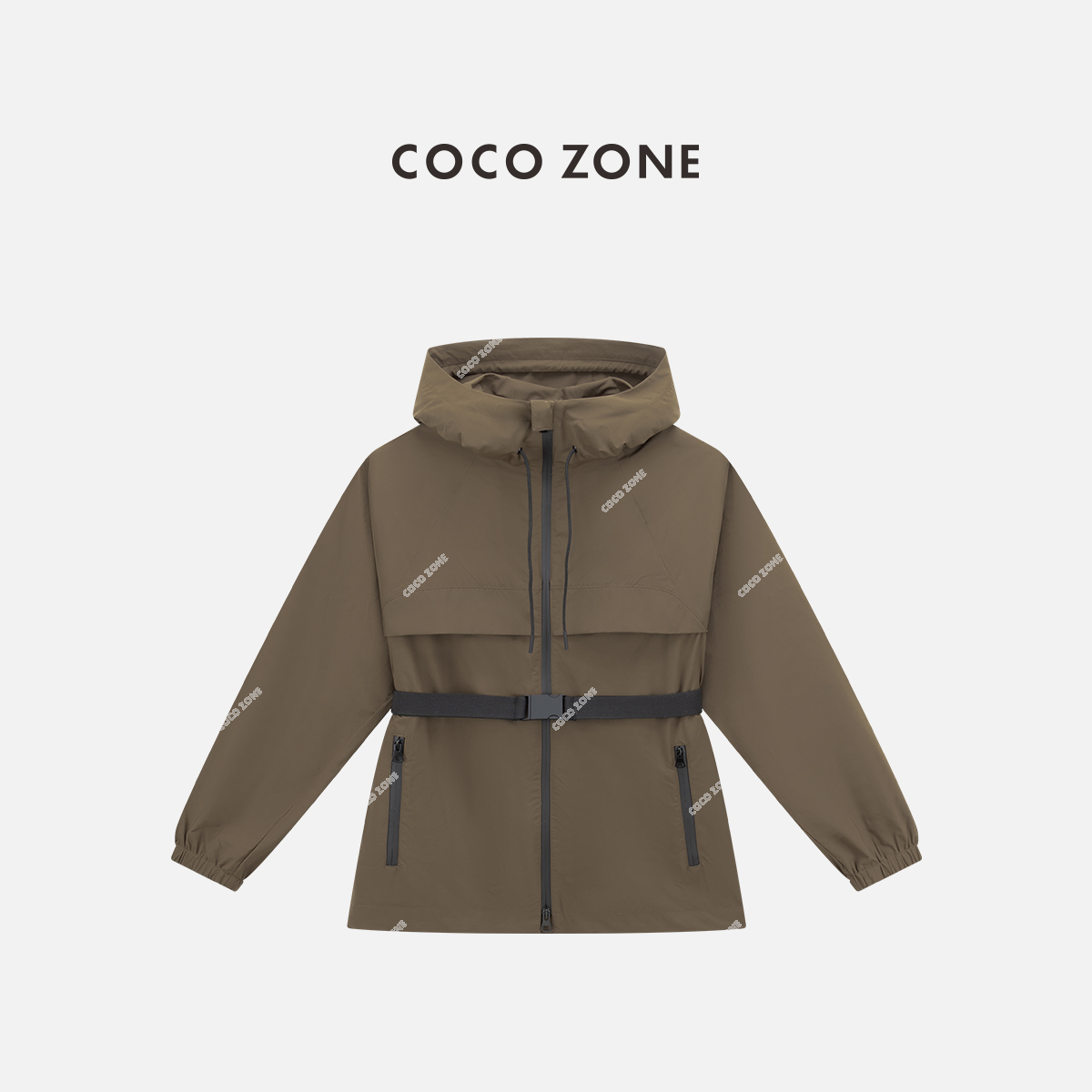 COCOZONE 刘一一 2025早秋复古连帽抽绳长袖束带收腰外套CC1B1510