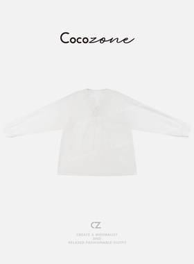 COCO ZONE 刘11 2025法式白色V领春季薄款长袖衬衫CD2A0617