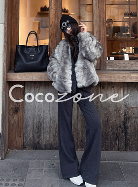 COCO ZONE 刘 一一 “奥克兰”兔毛皮拉链两面穿派克服CD2A3173