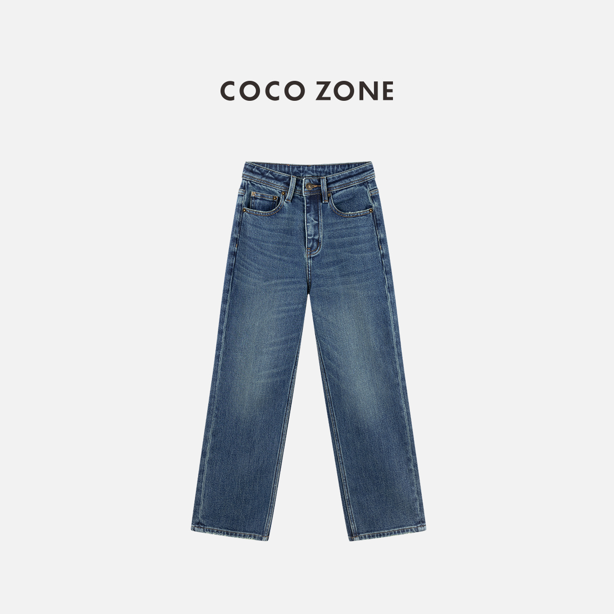 COCO ZONE 刘一一早秋复古女士水洗牛仔裤简约百搭直筒裤CC1C1955