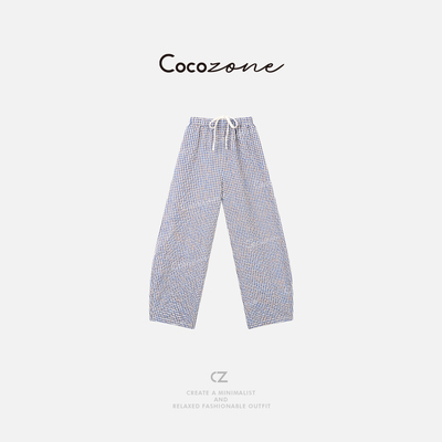 COCO ZONE 刘一一【亚麻棉混纺】松紧腰带撞色休闲裤 CD2A1152