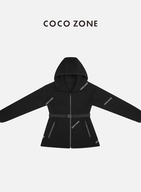COCO ZONE 刘11女士连帽空气层显瘦百搭黑色收腰外套秋24C10124