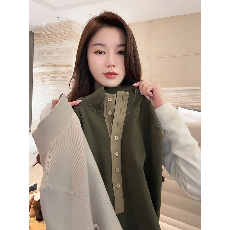 COCOZONE 刘11 2025春季小众单排扣设计时尚长袖百搭针织衫女