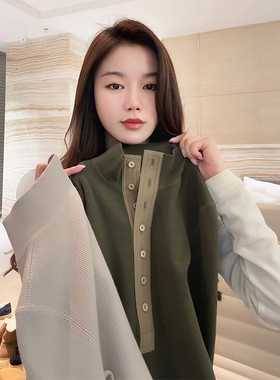 COCOZONE 刘11 2025春季小众单排扣设计时尚长袖百搭针织衫女