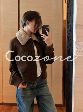 COCO ZONE 刘一一 冬季设计感毛领可拆卸拼接皮衣外套CC2D2930