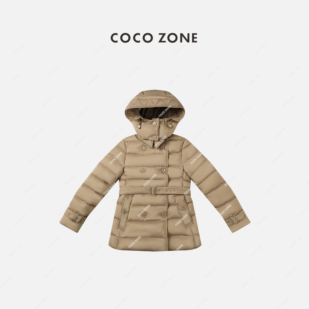 COCO ZONE 刘一一 90鹅绒经典款双排扣立领帽修身羽绒服23C30093