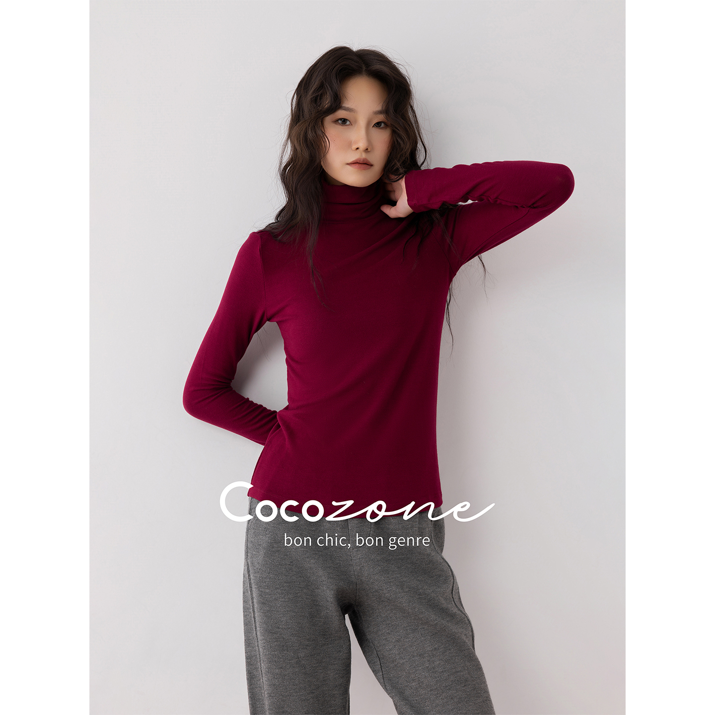 COCO ZONE 刘11 秋季新款半高领长袖T恤显瘦打底衫CC2C2028