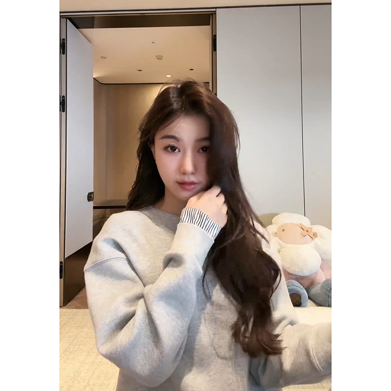 COCO ZONE 刘11春季宽松纯色简约圆领套头长袖卫衣 24C10290