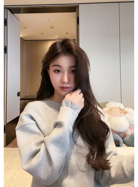 COCO ZONE 刘11春季宽松纯色简约圆领套头长袖卫衣 24C10290