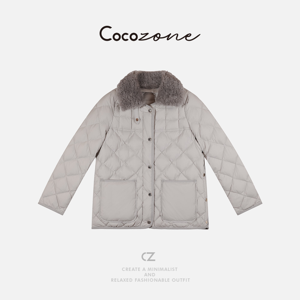 COCO ZONE 刘一一 简约单排扣翻领菱形纹理鹅绒服 CD2A2601