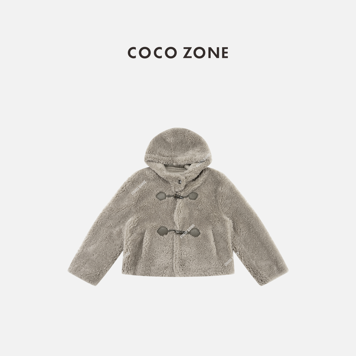 COCO ZONE 刘11 100绵羊毛连帽外套时尚牛角扣上衣CC2C2220