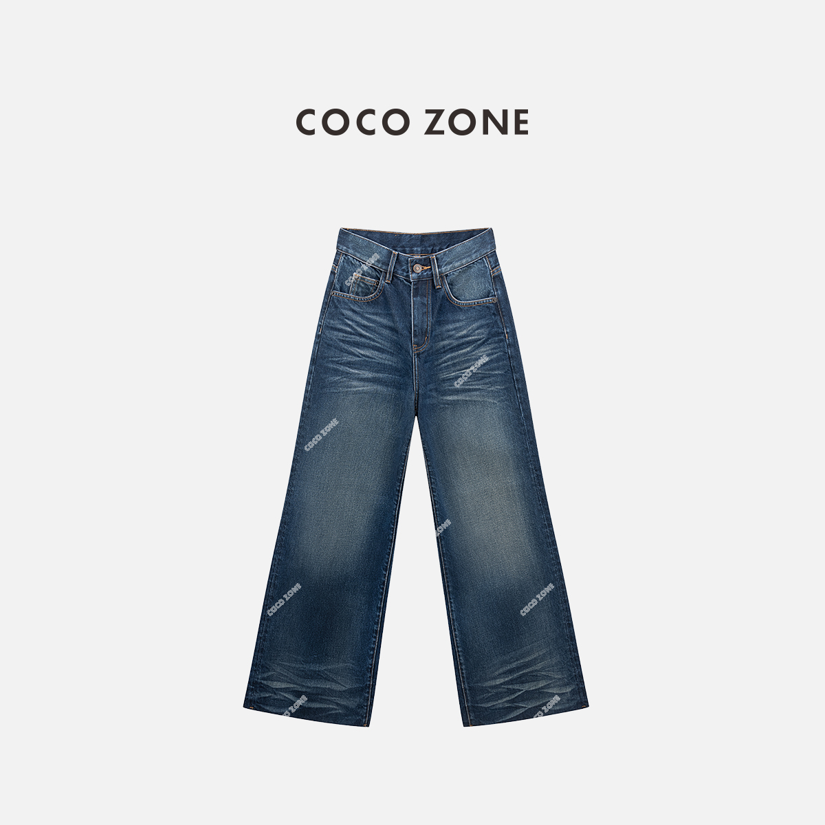 COCO ZONE 刘一一冈山牛仔裤秋季复古设计感显瘦直筒裤女CC1C1717