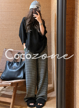 COCO ZONE 刘 一一 “条纹裤”撞色抽绳纹理休闲裤 CD2A3156