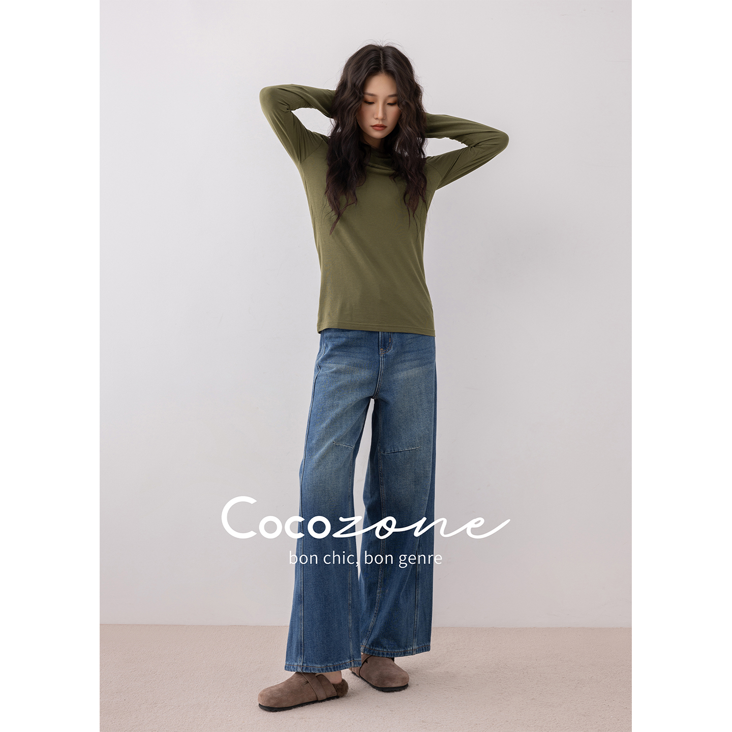 COCO ZONE 刘11 冬季加绒显瘦设计感保暖直筒牛仔裤CC2D2755