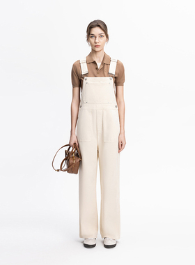 COCO ZONE&刘11100%纯棉牛仔背带裤修身显瘦高腰阔腿裤23C18037