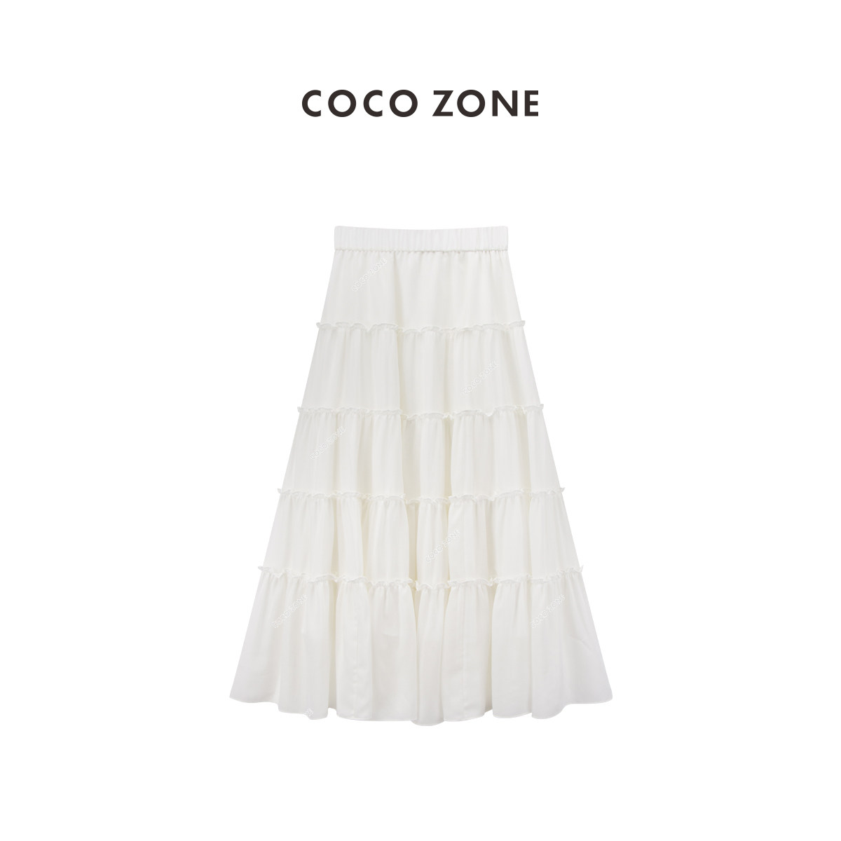 COCO ZONE时尚设计感白色半身裙气质垂感白色A字蛋糕裙CC1B0928