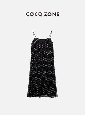 COCO ZONE&刘112024夏宽松显瘦波点吊带连衣裙简约长裙CC1B0844