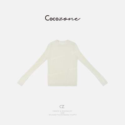 COCO ZONE刘一一【100绵羊毛】竖条纹圆领毛针织衫CD1A0404