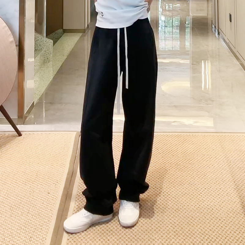 COCOZONE刘112025春季新款抽绳运动风长裤女纯色弯刀显瘦休闲裤
