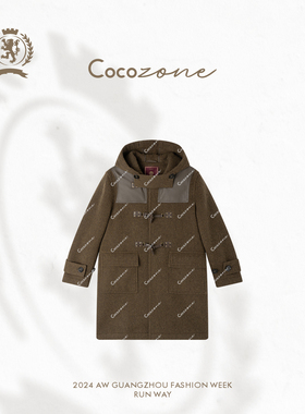 COCOZONE刘11“复古返潮”中长款牛角扣毛呢子大衣外套CC1C2296
