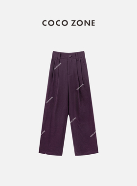 COCO ZONE刘11 女别致紫色休闲裤后松紧腰百搭直筒裤子CC1A0592