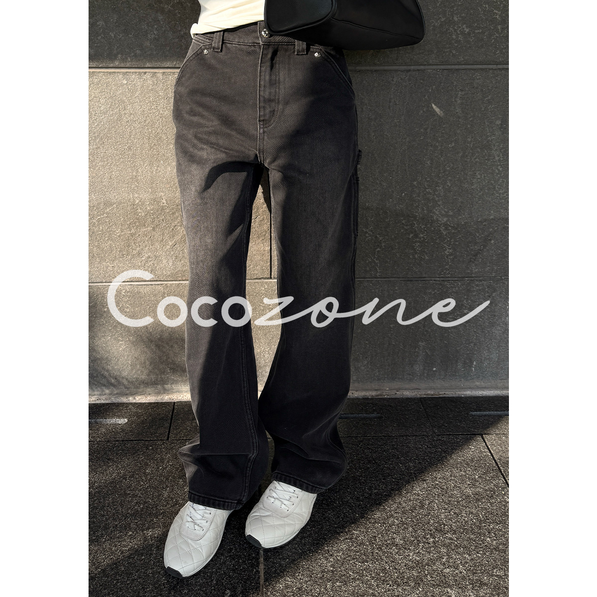 COCO ZONE 刘 一一 “十字花牛仔”水洗直筒阔腿牛仔裤 CD1A1828