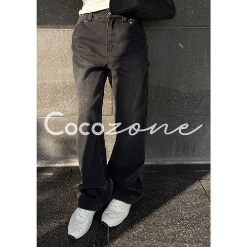 COCO ZONE 刘 一一 “十字花牛仔”水洗直筒阔腿牛仔裤 CD1A1828
