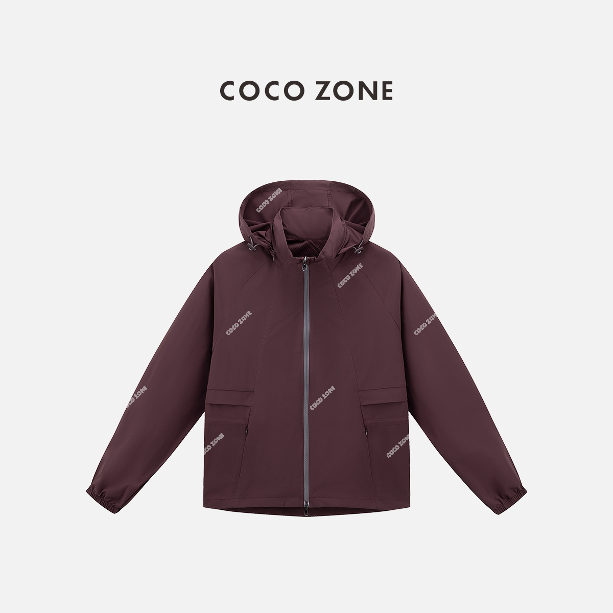 COCO ZONE 刘一一春季户外单品抽绳连帽外套撞色拉链上衣CC2B1179