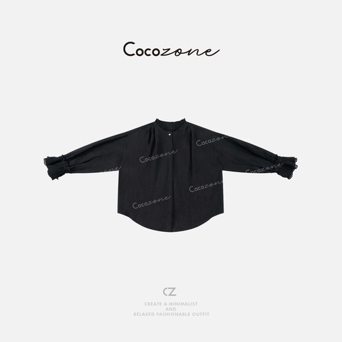 COCO ZONE 刘11 100麻法式设计感木耳花边长袖衬衫CD2A0389