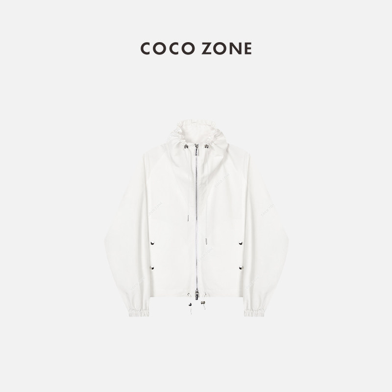 COCO ZONE刘一一 运动外套领口抽绳双拉链松紧袖口上衣  23C19137