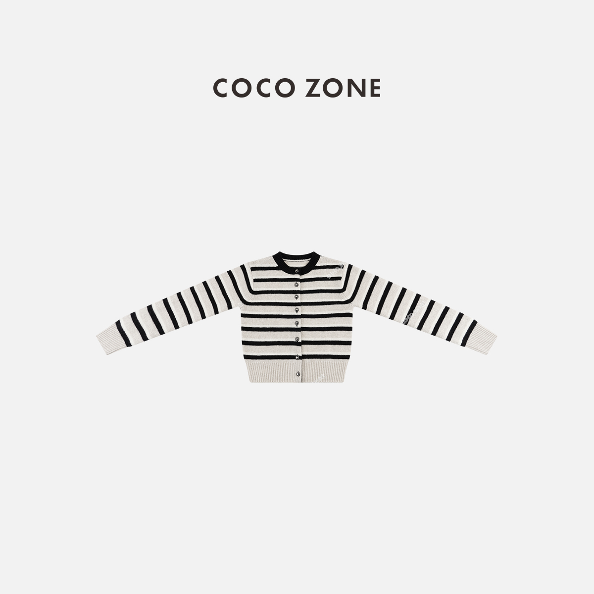 COCO ZONE 刘一一 100绵羊毛条纹针织衫圆领长袖上衣CC1C2301