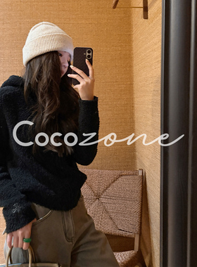 COCO ZONE 刘 一一 “泡芙带帽”连帽拉链柔软毛织上衣CD2A3308