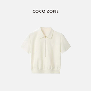 23C18114 T恤上衣 COCO ZONE&刘一一设计感POLO领拉链短款