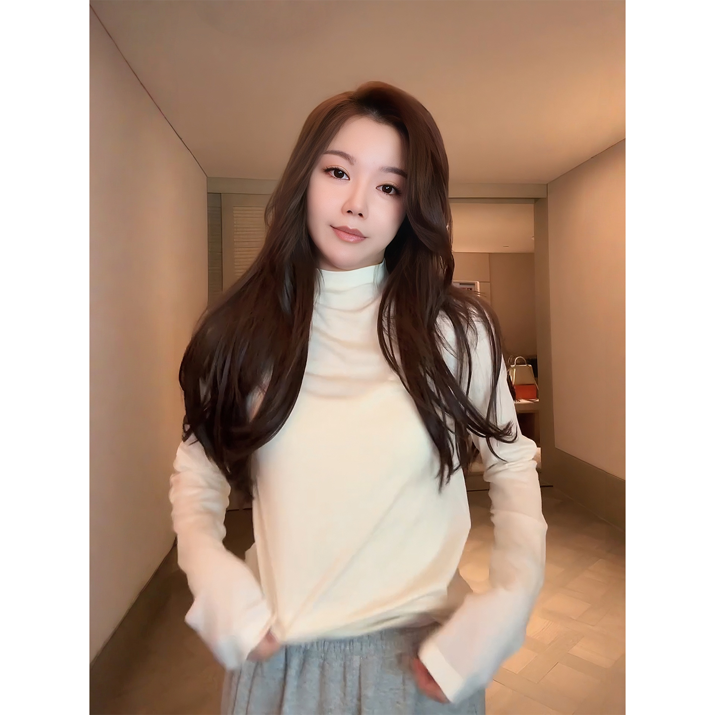 COCO ZONE 刘一一“肤感半高领”100绵羊毛长袖T恤 CD1A1092