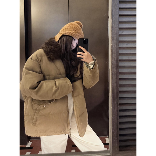 COCO ZONE 刘11 “零下鹅绒”100棉毛绒翻领拉链鹅绒服羽绒服女