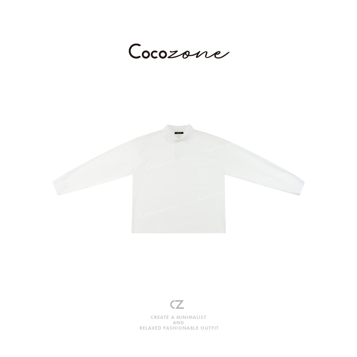 COCO ZONE 刘一一25新款时尚半开领贴布口袋翻领百搭长袖T恤上衣