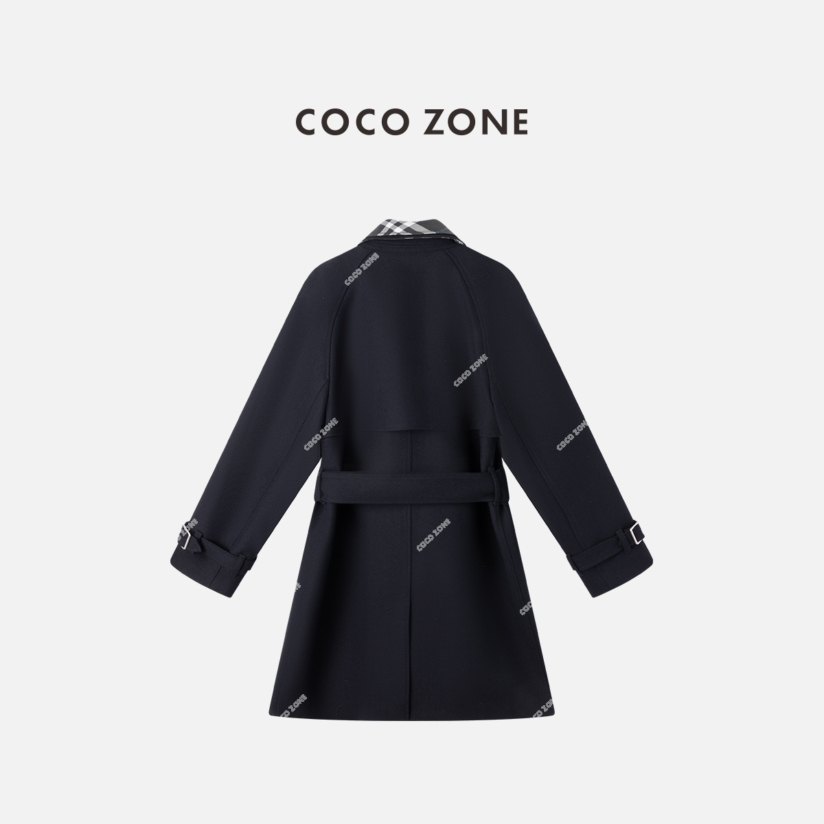 COCO ZONE 刘11 设计感格纹翻领呢子外套长袖收腰上衣CC1C2181