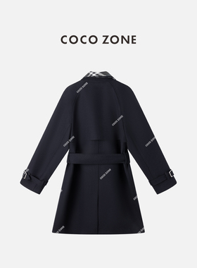 COCO ZONE 刘11 设计感格纹翻领呢子外套长袖收腰上衣CC1C2181